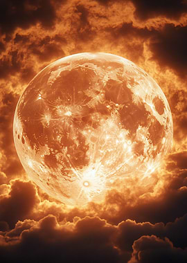 Fiery Full Moon with Clouds