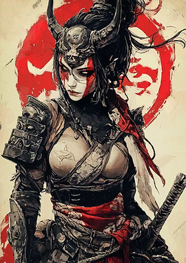 Female Samurai Warrior with Horns
