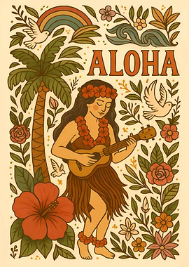 Aloha Hula Girl Illustration