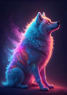 Neon Samoyed Dog Portrait