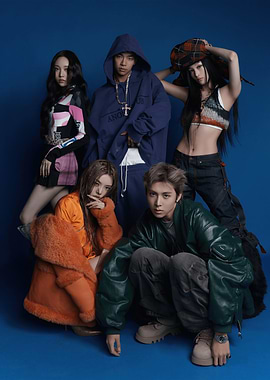 Group Fashion Portrait on Blue Backdrop