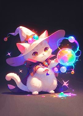 Cute Cat Wizard with Magic Orb