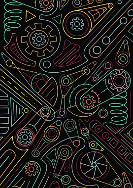 Abstract Mechanical Pattern on Black Background