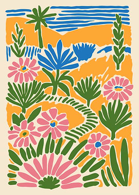 Abstract Floral Landscape Illustration