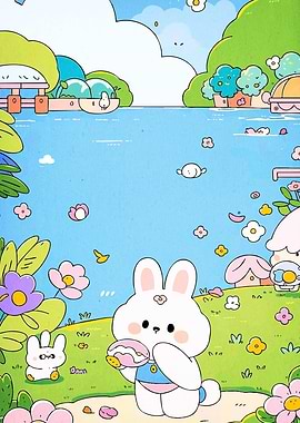 Cute Bunny Cartoon Landscape