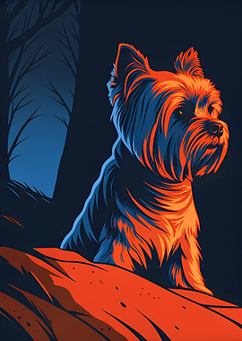 Yorkie Dog Portrait in Blue and Orange