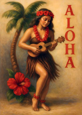Aloha Hula Girl Ukulele Painting