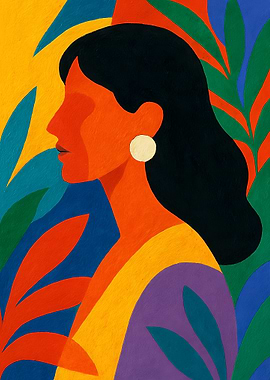 Abstract Portrait with Botanical Background