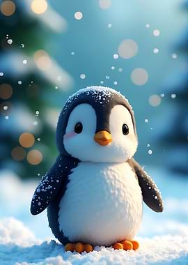 Cute Penguin in Winter Wonderland