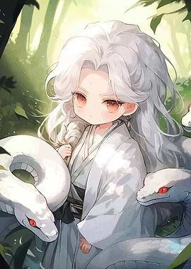 Anime Boy with White Snakes