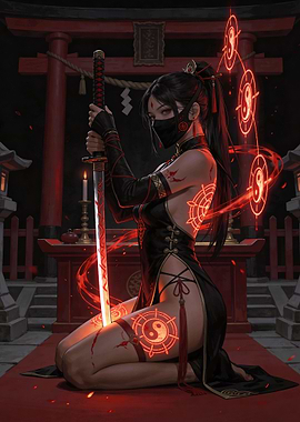 Female Ninja with Glowing Katana
