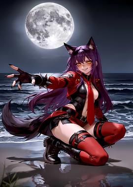 Anime Wolf Girl by the Sea