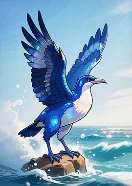Blue Bird on Rock by the Sea