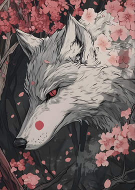 Wolf with Cherry Blossoms