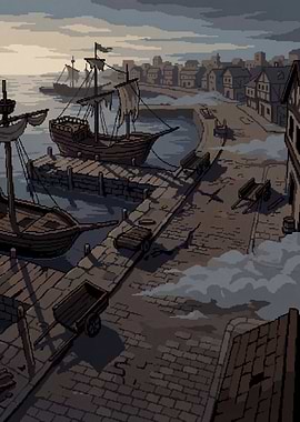 Pixel Art Harbor Scene