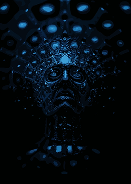 Abstract Blue Face in Dark Art Music Album Cover