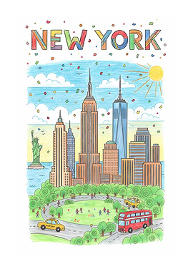 Colorful New York City Skyline Illustration