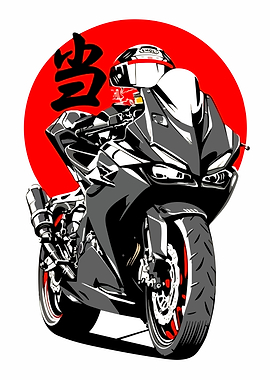 Motorcycle Illustration with Japanese Symbol
