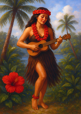 Hawaiian Woman Playing Ukulele Painting