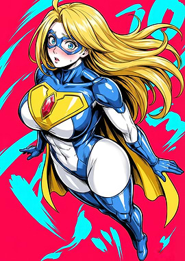 Blonde Superheroine in Flight