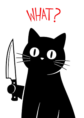 Black Cat with Knife: 'WHAT?'