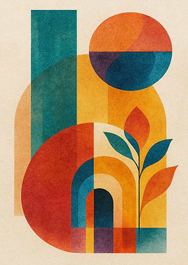 Abstract Geometric Shapes with Plant