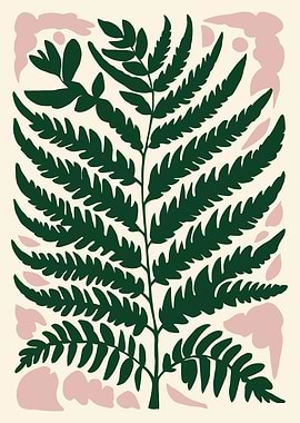 Fern botanical illustration with pink accents