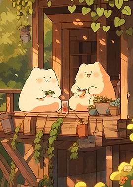 Cozy Cartoon Bears on a Porch