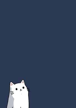 Cute White Cat on Blue Background