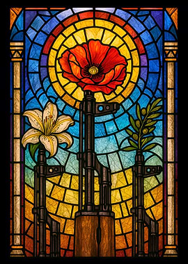 Stained Glass Guns and Flowers