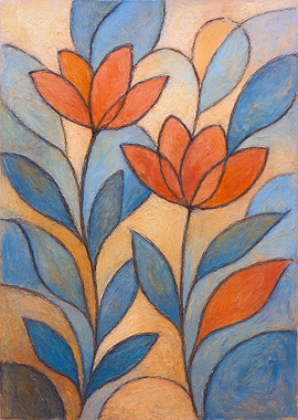 Floral Painting with Orange Flowers