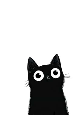 Cartoon Black Cat with Big Eyes