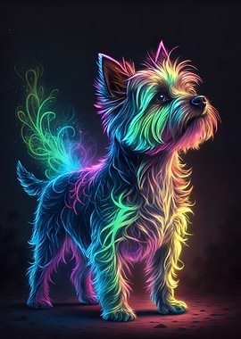 Neon Yorkshire Terrier Dog Portrait