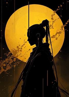Silhouette Woman with Golden Moon
