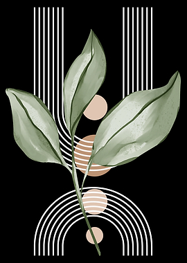 Abstract Botanical Art with Geometric Elements