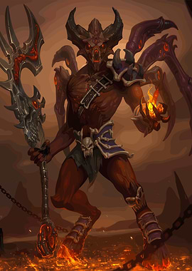 Demonic Figure with Fire and Weapon