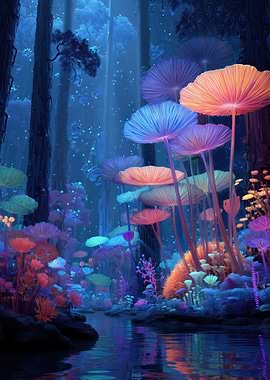 Enchanted Forest with Glowing Mushrooms