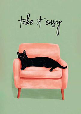 Black Cat on Pink Couch