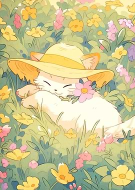 Cat Nap in Flower Field