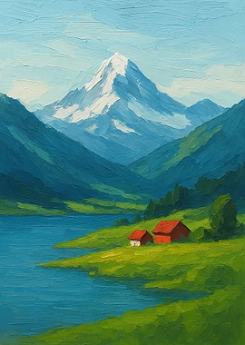 Mountain Lake Landscape Painting
