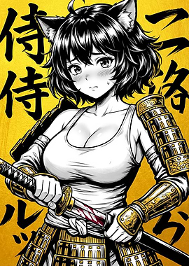 Anime Catgirl Samurai with Katana