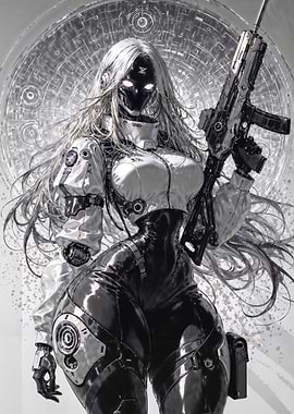 Futuristic Warrior Woman with Rifle