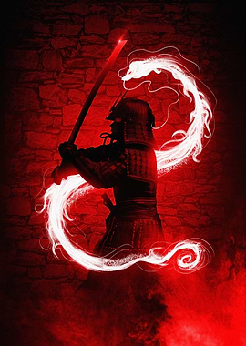 Samurai Warrior with Dragon Aura