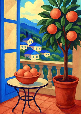 Orange Tree on Balcony Painting