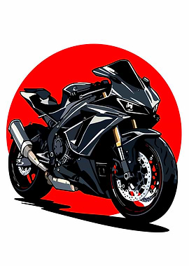 Black Motorcycle with Red Circle Background