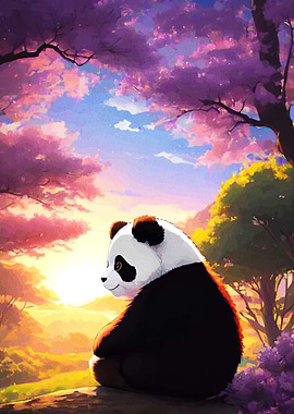 Panda in a Cherry Blossom Landscape