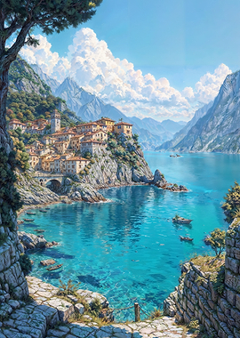 Coastal Italian Village Landscape