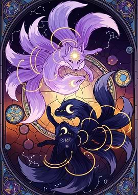 Celestial Fox Spirits Stained Glass Art