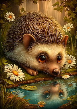 Hedgehog Reflection in Water