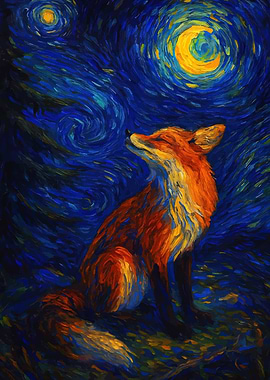 Fox gazing at the moon